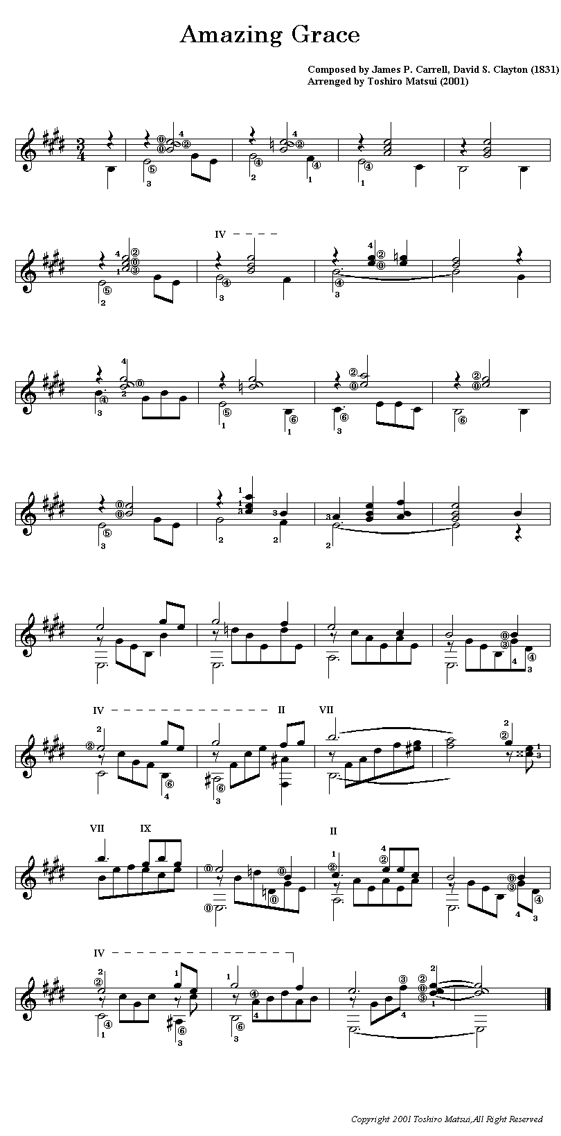 Amazing Grace Guitar Score